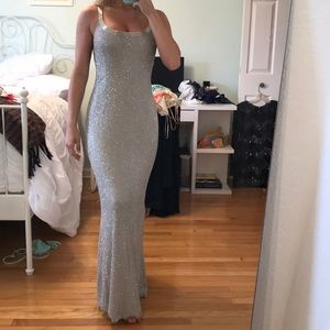 Long beaded silver dress